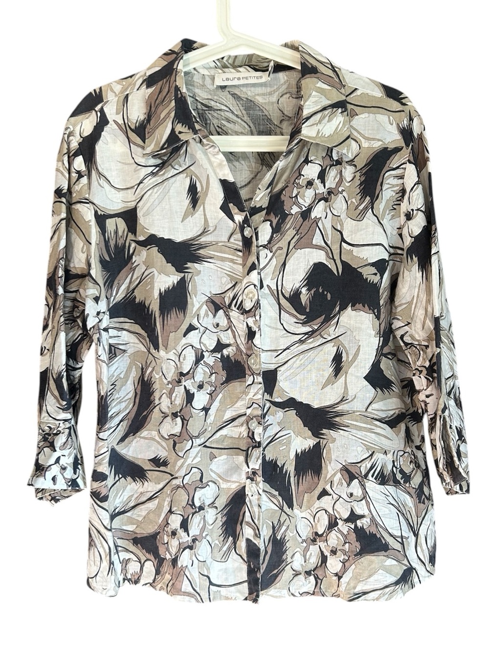 Laura Petite Beige Floral Button-Down Blouse